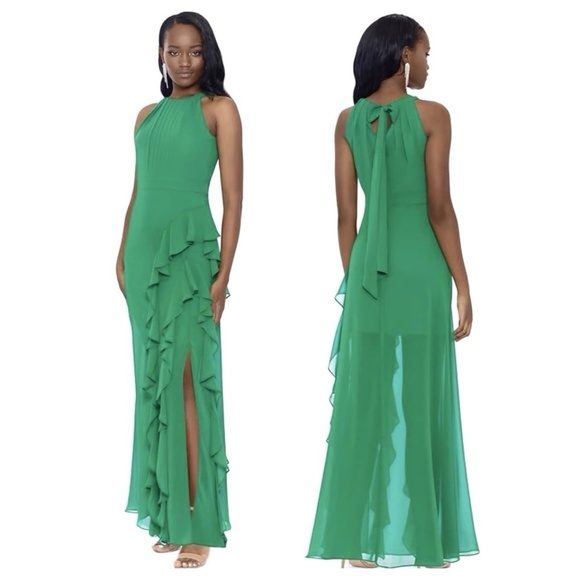Betsy & Adam Dresses & Skirts - Betsy and Adam B&A Green Ruffle Chiffon Maxi Gown Dress Formal Size 16 New